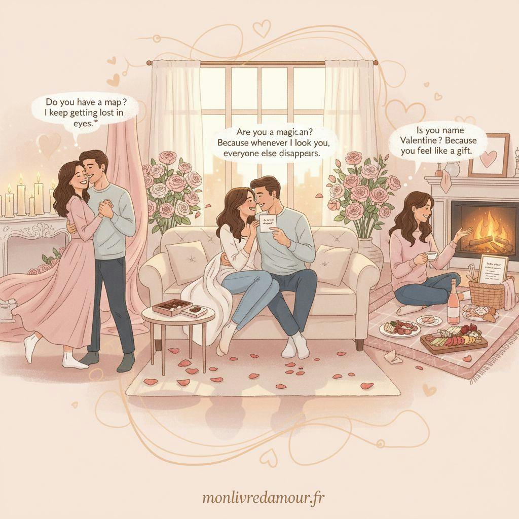 Beautiful illustration for valentines day pickup lines