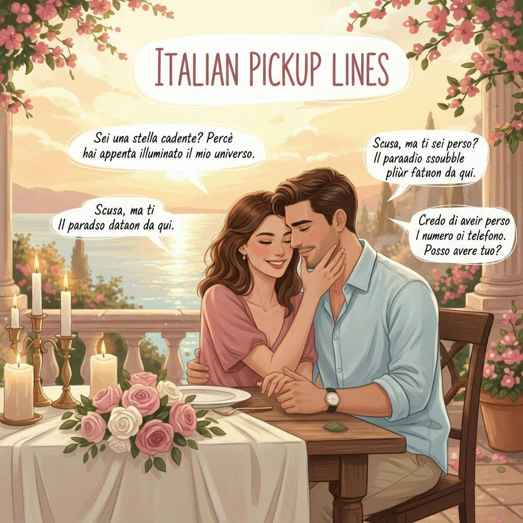 Beautiful illustration for italian pickup lines