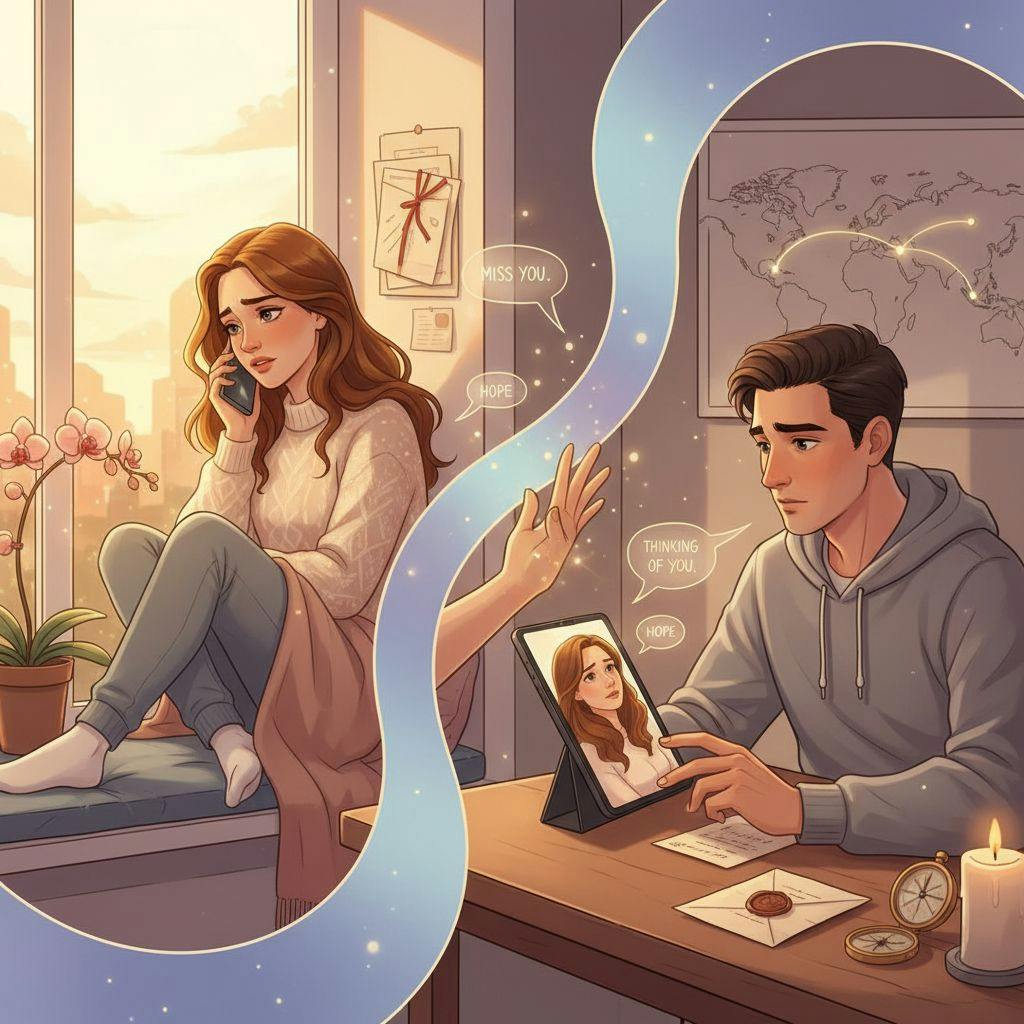 Beautiful illustration for long distance relationship anxiety