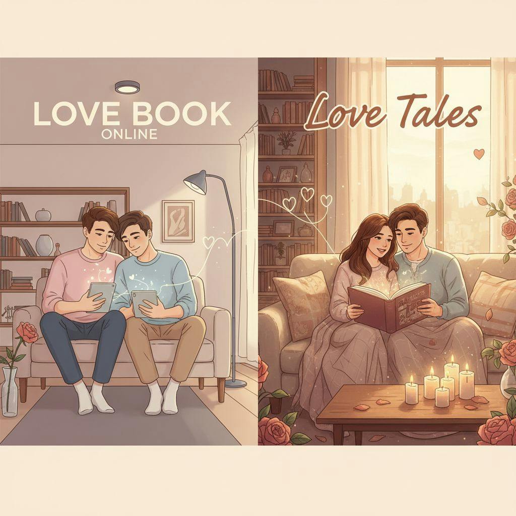 Beautiful illustration for Love Book Online vs Love Tales