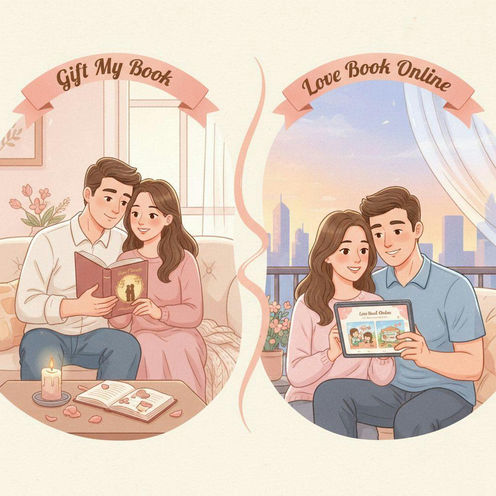 Beautiful illustration for Gift My Book vs Love Book Online