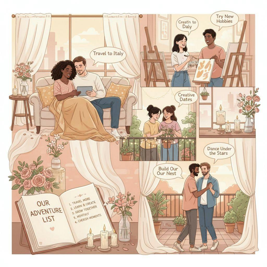 Beautiful illustration for relationship goals bucket lists for dating couples