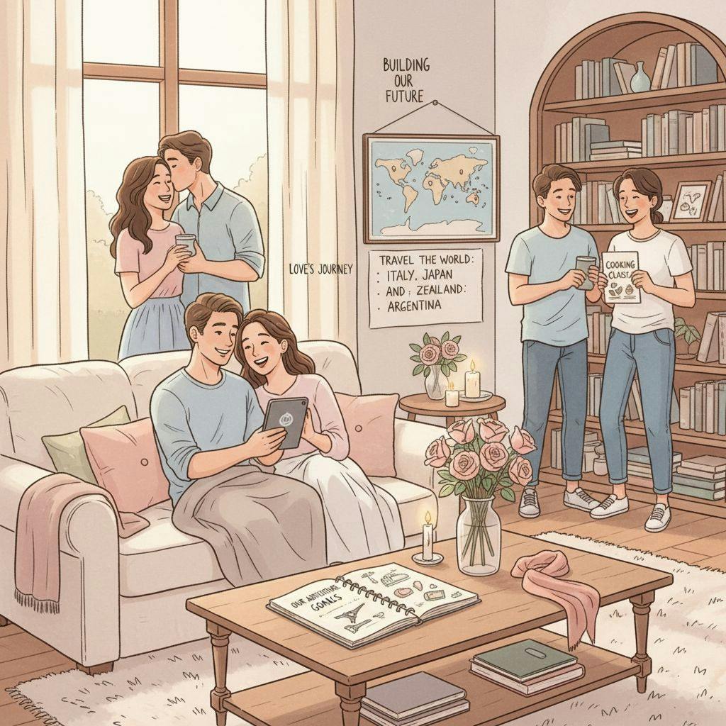 Beautiful illustration for relationship goals bucket lists for engaged couples
