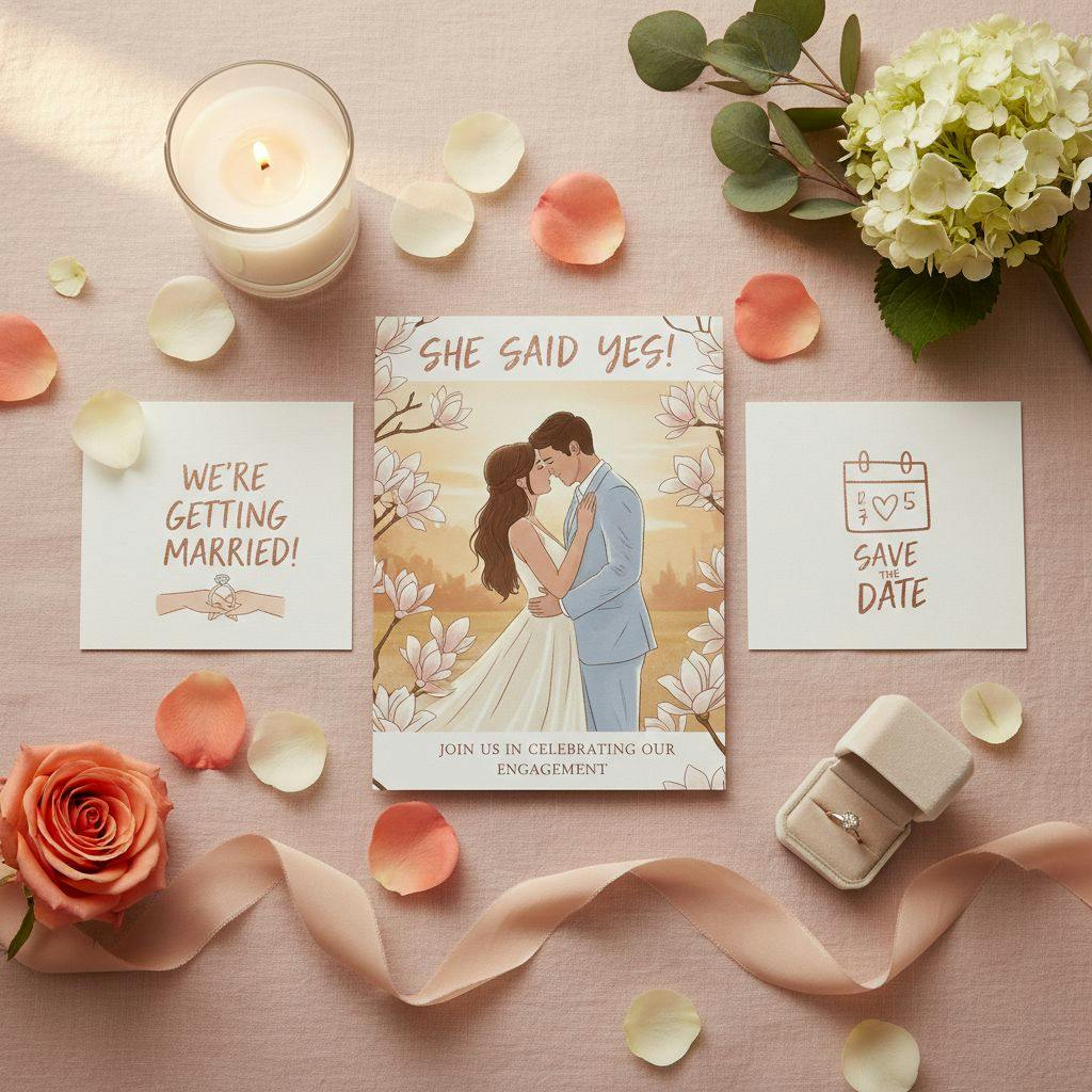 Beautiful illustration for engagement announcement ideas cards