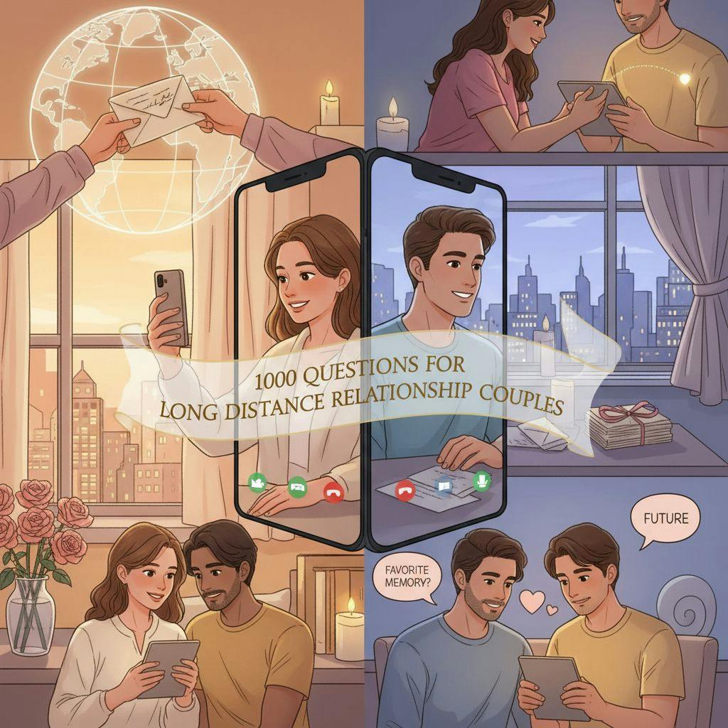 Beautiful illustration for 1000 questions for long distance relationship couples