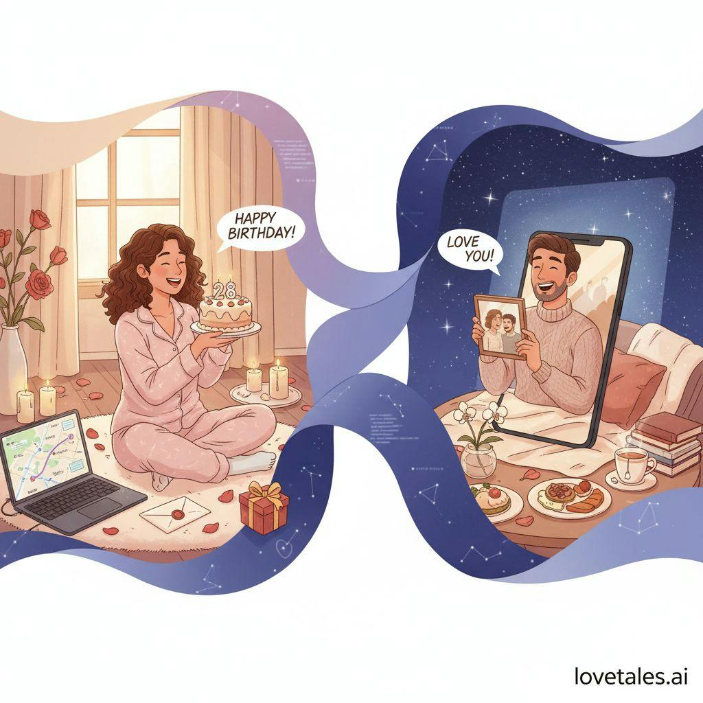 Beautiful illustration for long distance relationship birthday ideas
