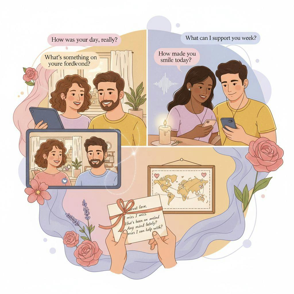 Beautiful illustration for long distance relationship check in questions