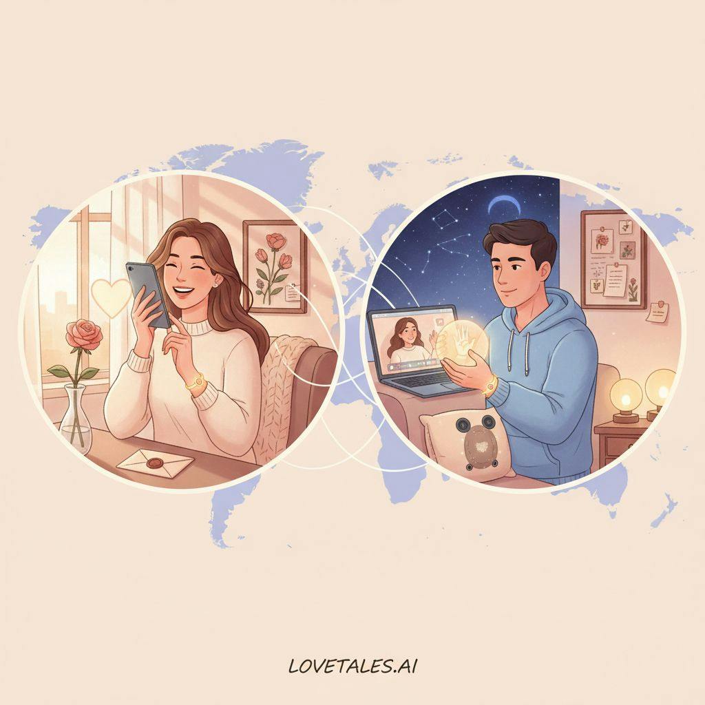 Beautiful illustration for long distance relationship gadgets