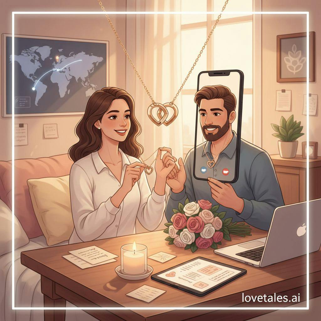 Beautiful illustration for long distance relationship necklace