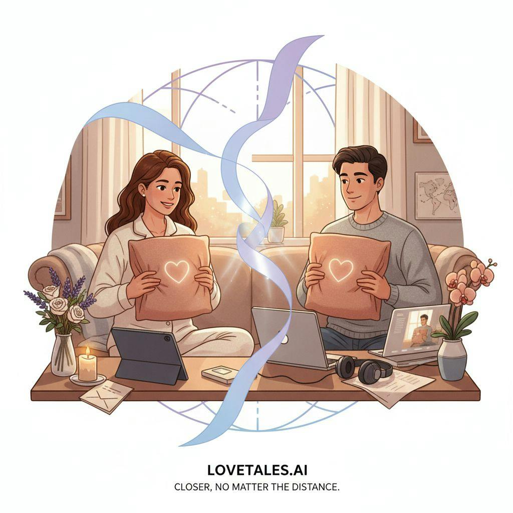 Beautiful illustration for long distance relationship pillow