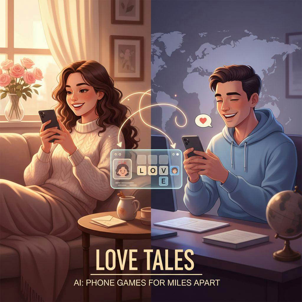Beautiful illustration for long distance relationship phone games