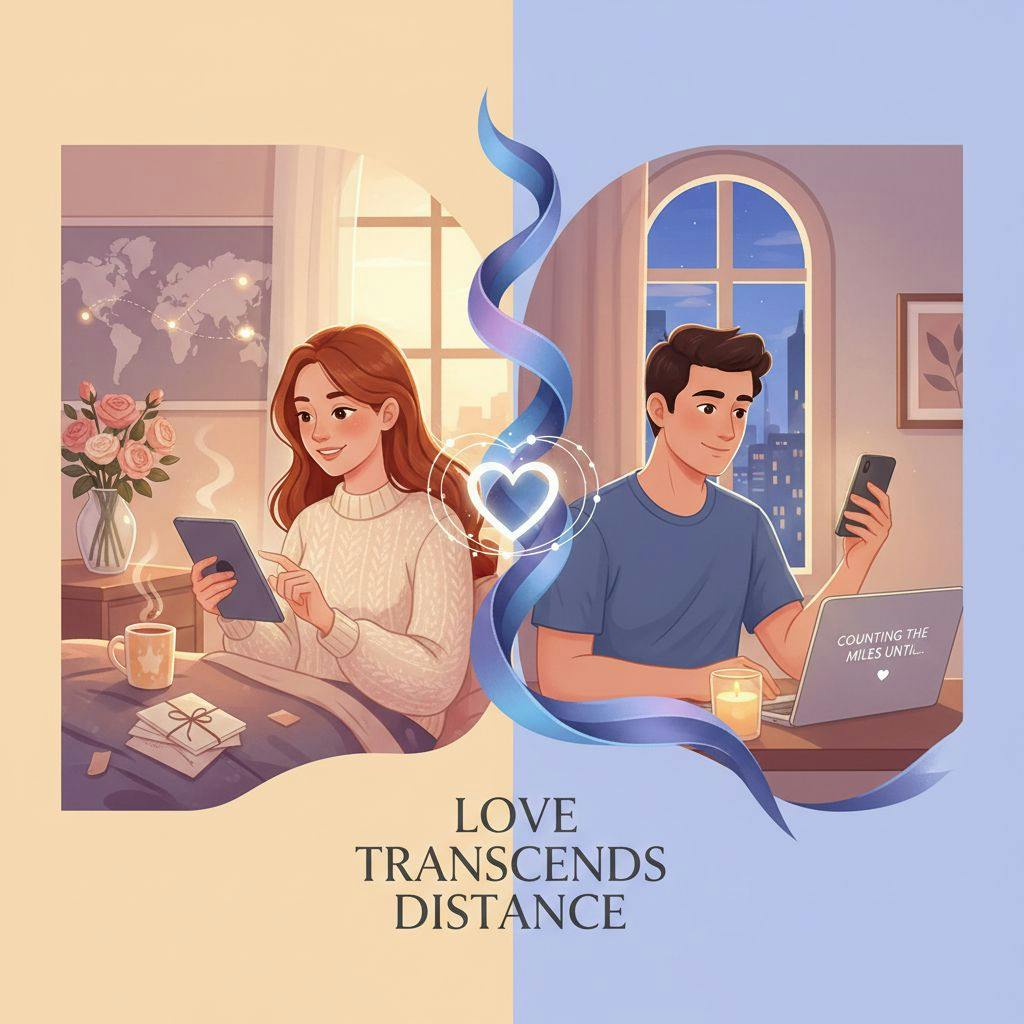 Beautiful illustration for long distance relationship struggles