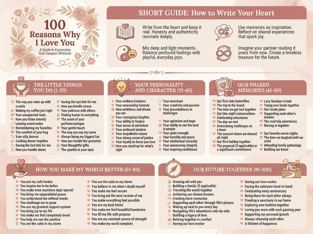 Infographic of 100 Reasons Why I Love You