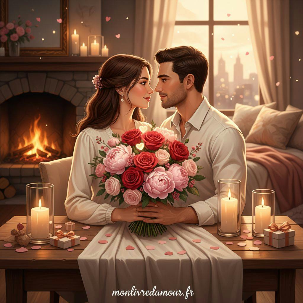 Belle illustration pour bouquet de fleurs saint valentin