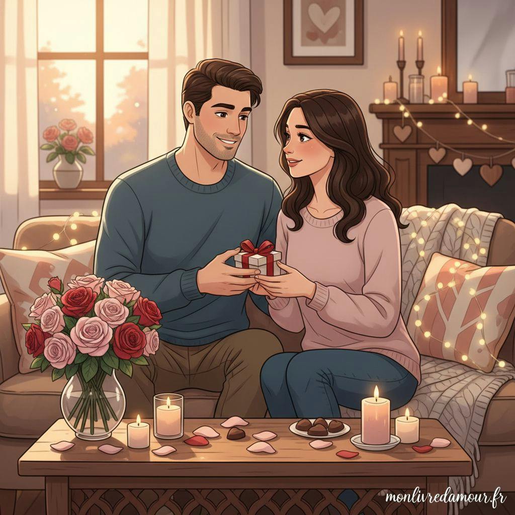Belle illustration pour cadeau saint valentin couple