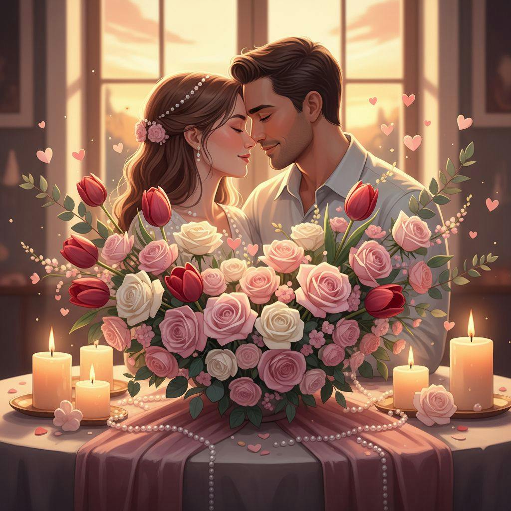 Belle illustration pour composition florale saint valentin