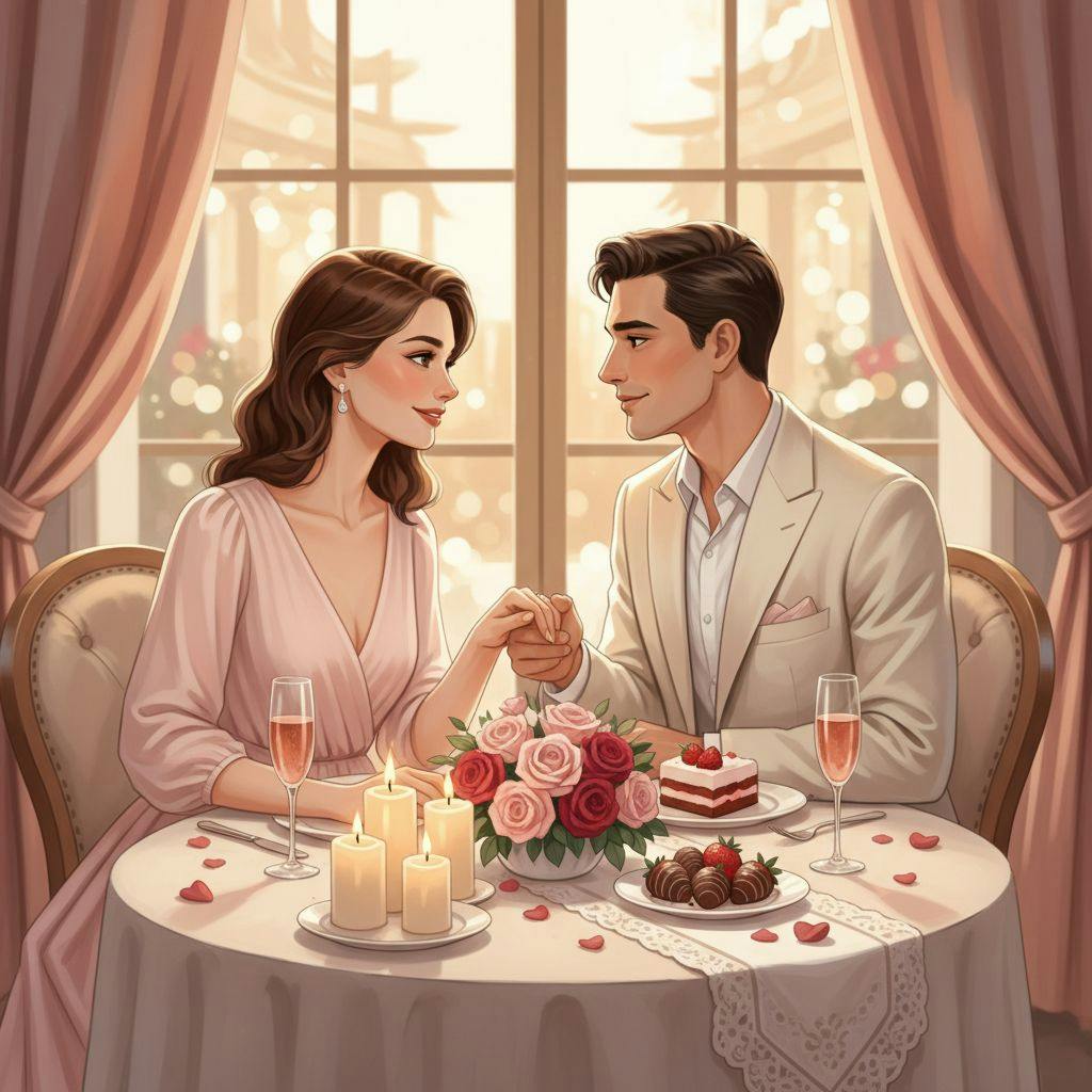 Belle illustration pour diner saint valentin