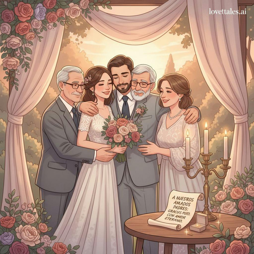 Hermosa ilustracion para frases agradecimiento padres boda