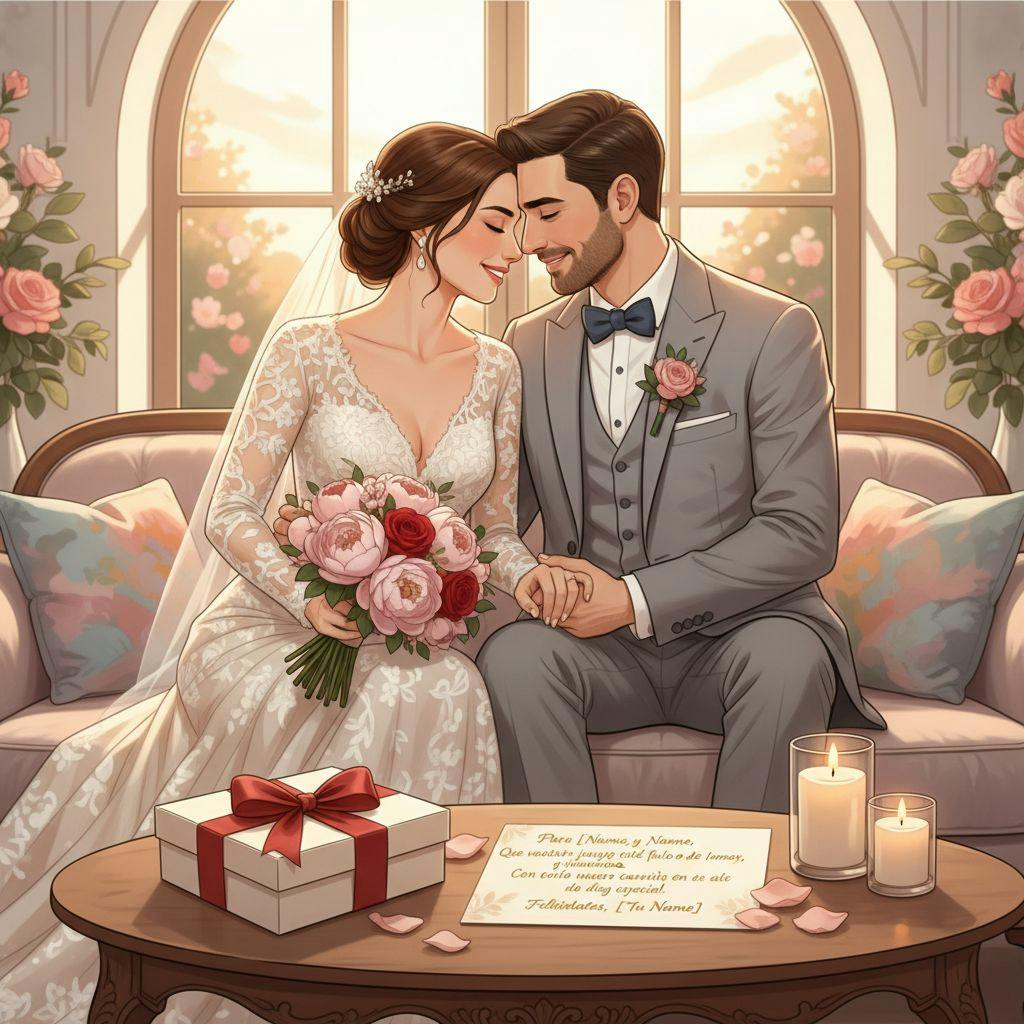 Hermosa ilustracion para dedicatoria para regalo de boda