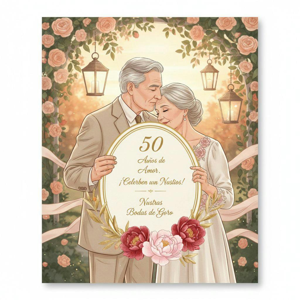 Hermosa ilustracion para texto invitacion bodas de oro