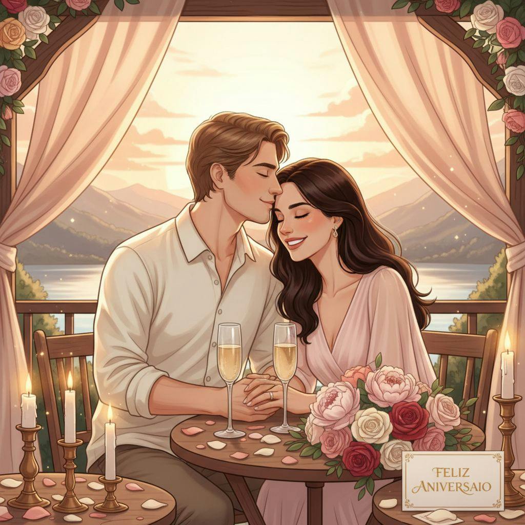 Hermosa ilustracion para feliz aniversario de boda