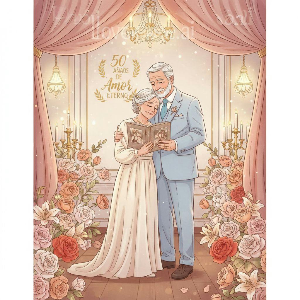 Hermosa ilustracion para frases bodas de oro