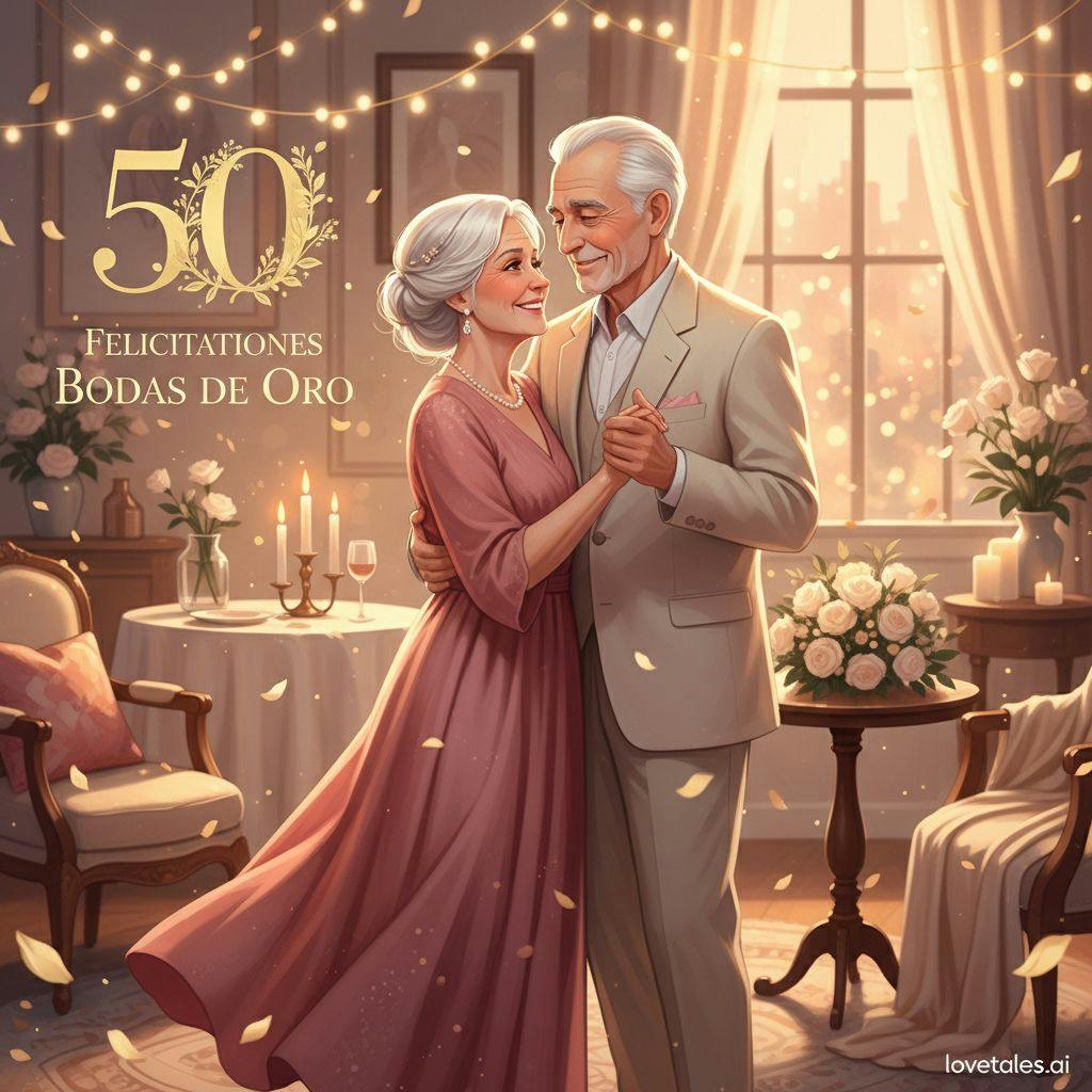 Hermosa ilustracion para felicitaciones bodas de oro