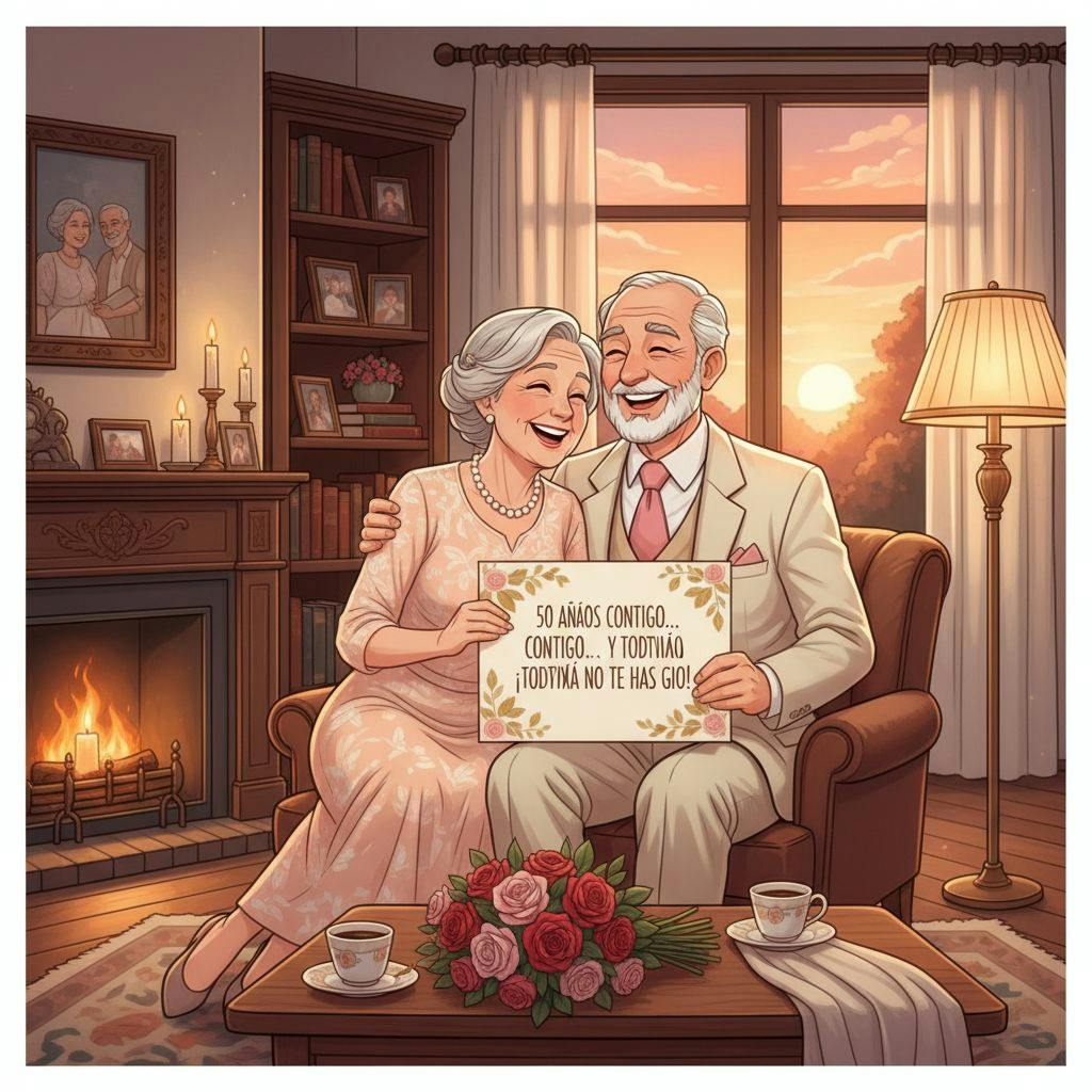 Hermosa ilustracion para frases bodas de oro graciosas