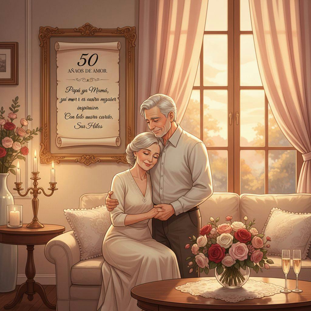Hermosa ilustracion para frases bodas de oro de hijos a padres