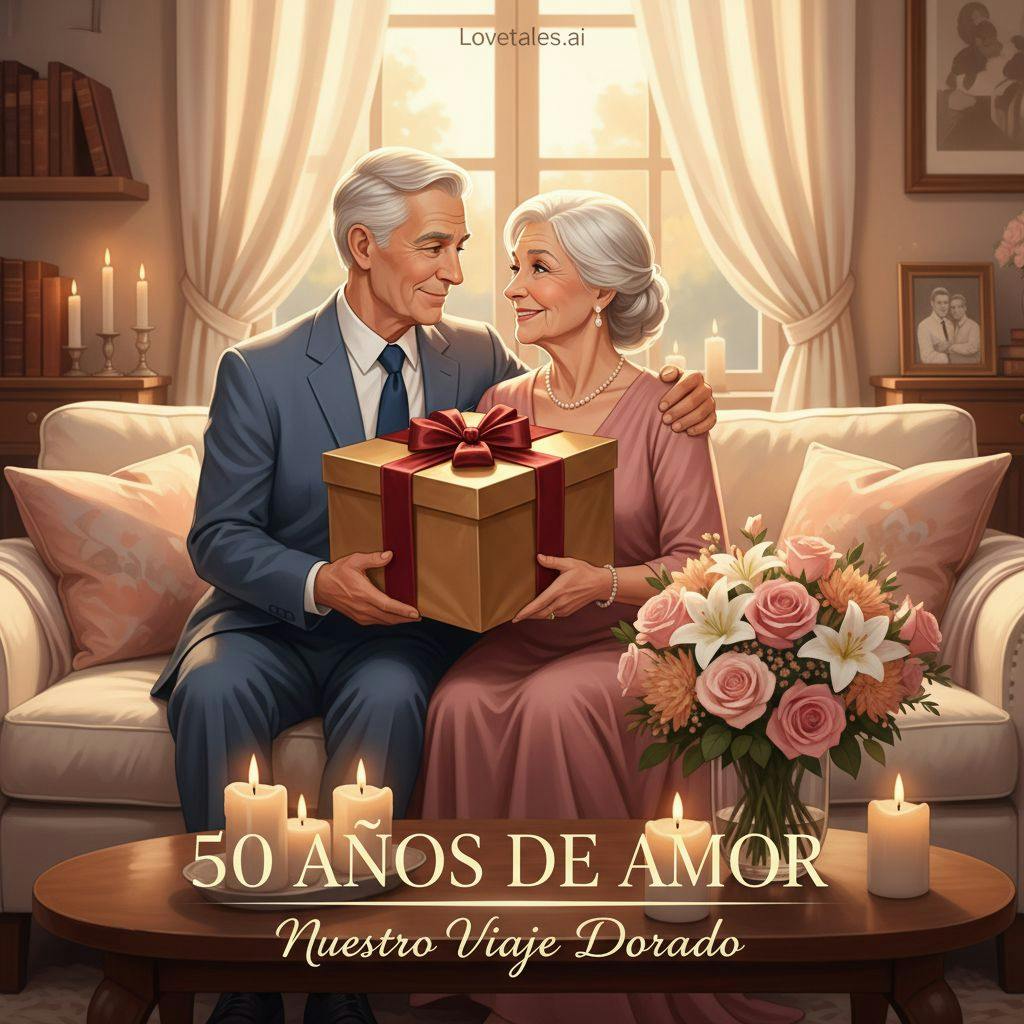Hermosa ilustracion para regalo 50 aniversario boda