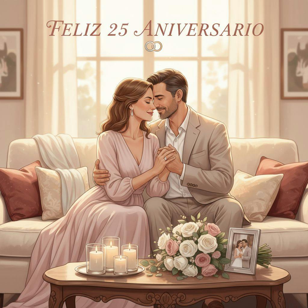 Hermosa ilustracion para feliz 25 aniversario de bodas