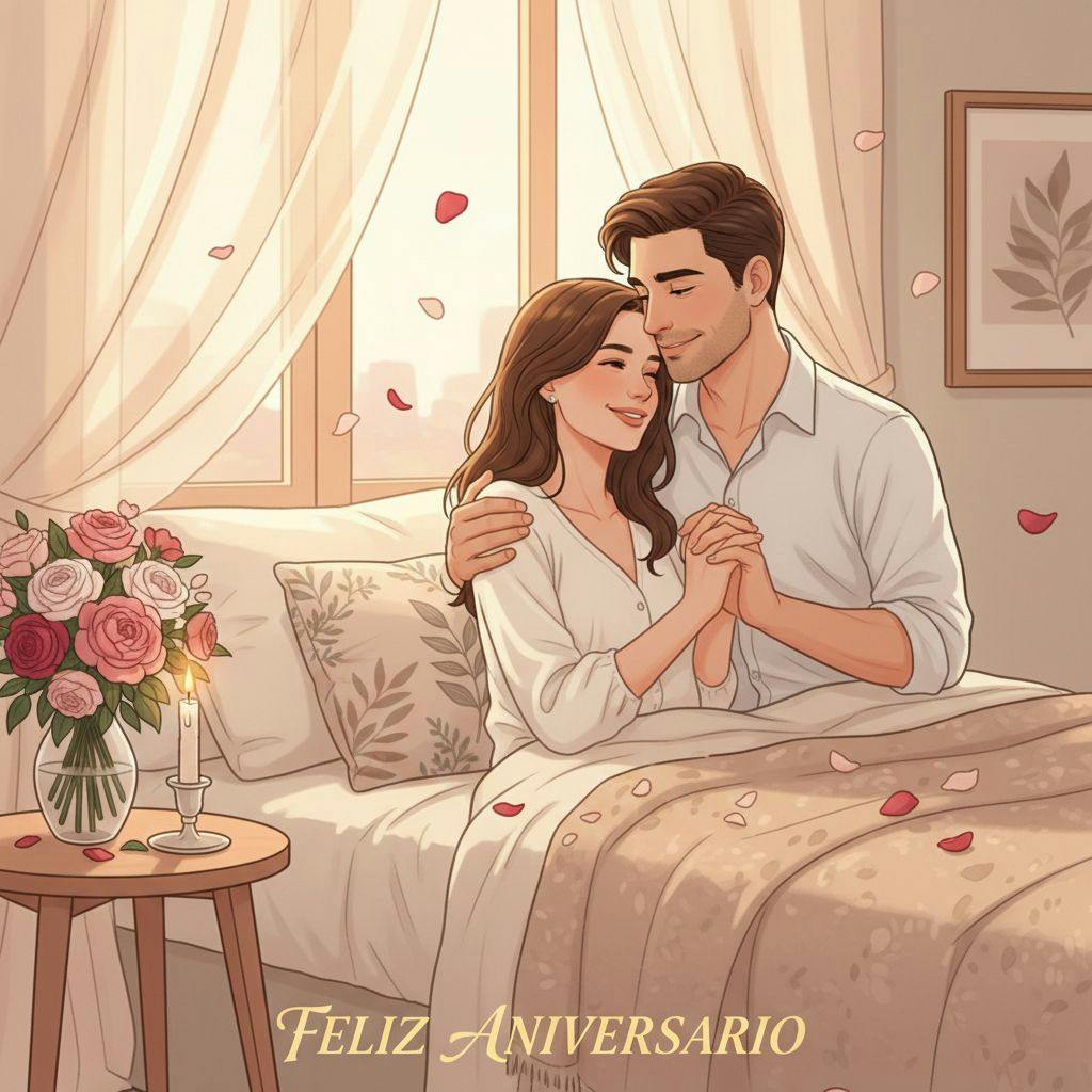 Hermosa ilustracion para felicitaciones de aniversario de boda