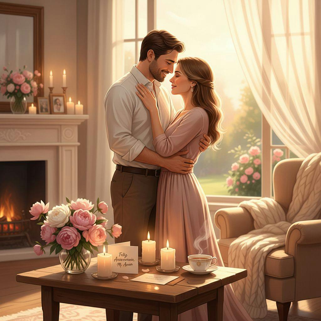 Hermosa ilustracion para mensaje de aniversario para mi esposo