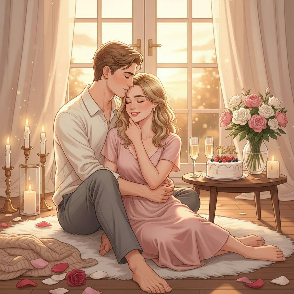 Hermosa ilustracion para primer aniversario de novios