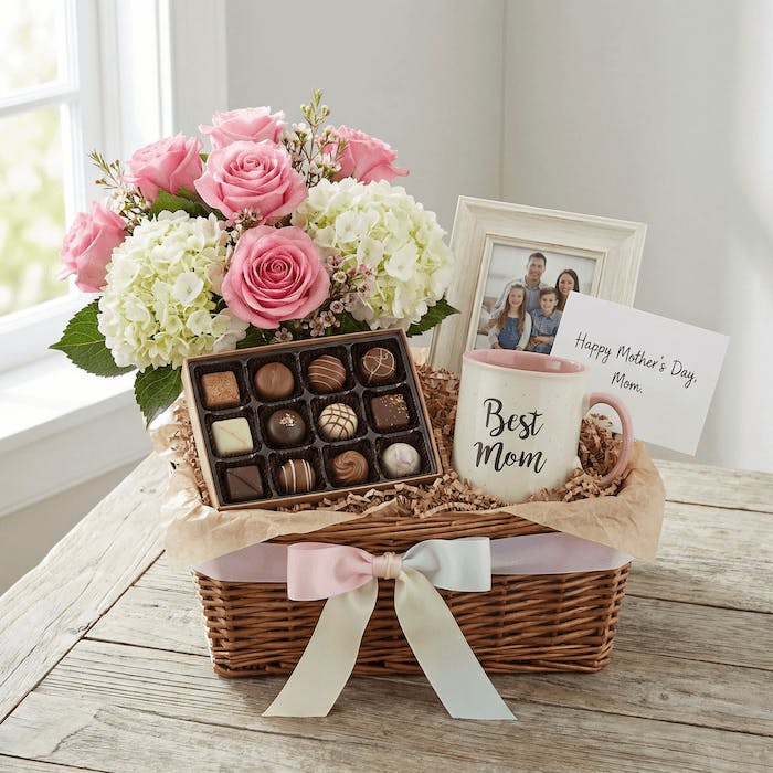 Gifts for mom on a table