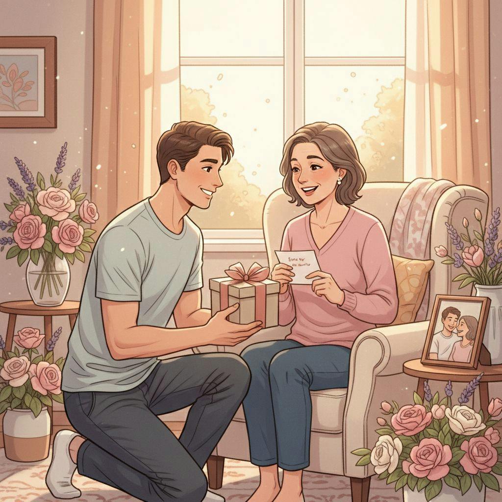 Beautiful illustration for mothers day gifts from son