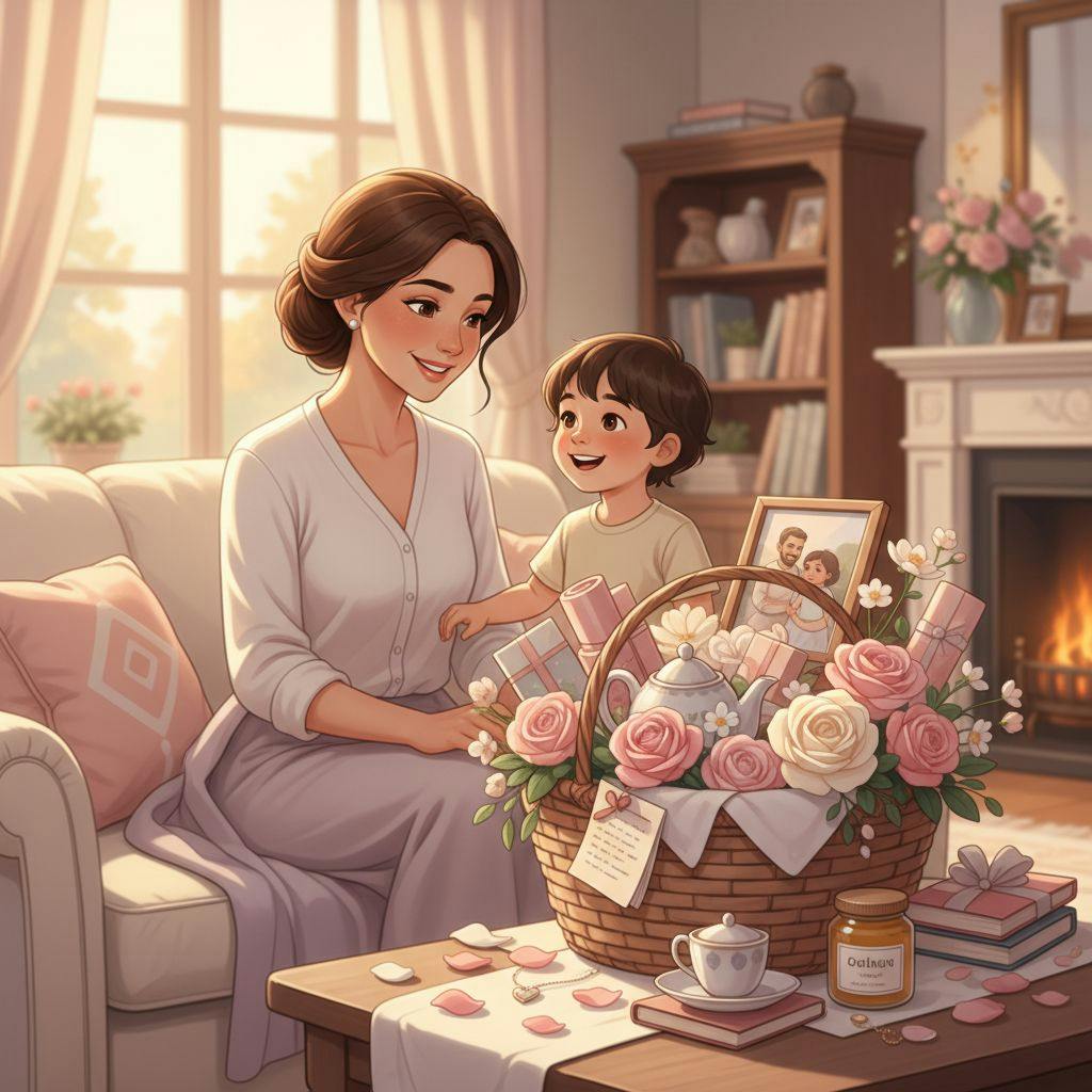 Beautiful illustration for gift basket ideas for mom