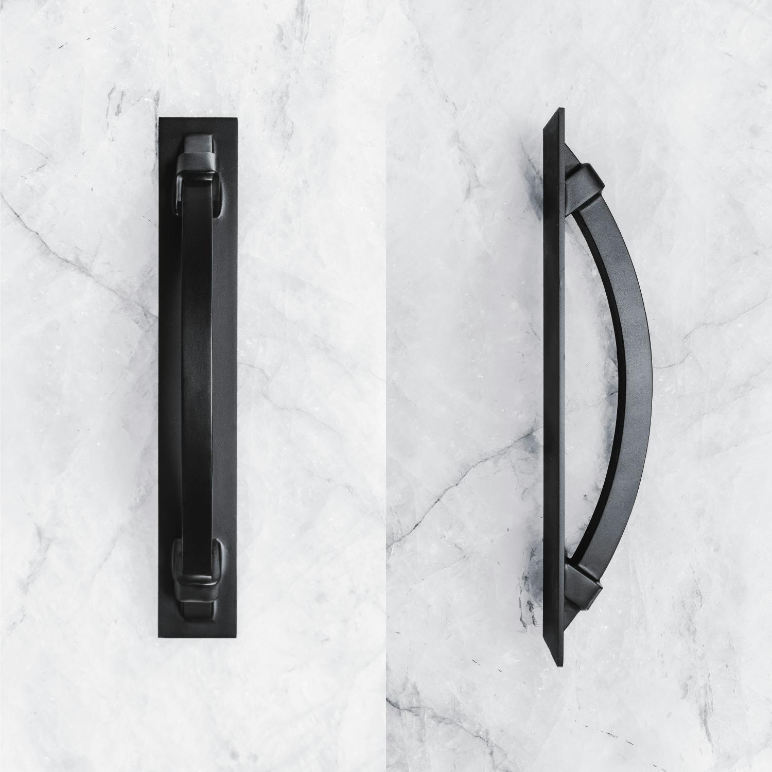 Stylish iron door handle with matte black finish and minimalist design"