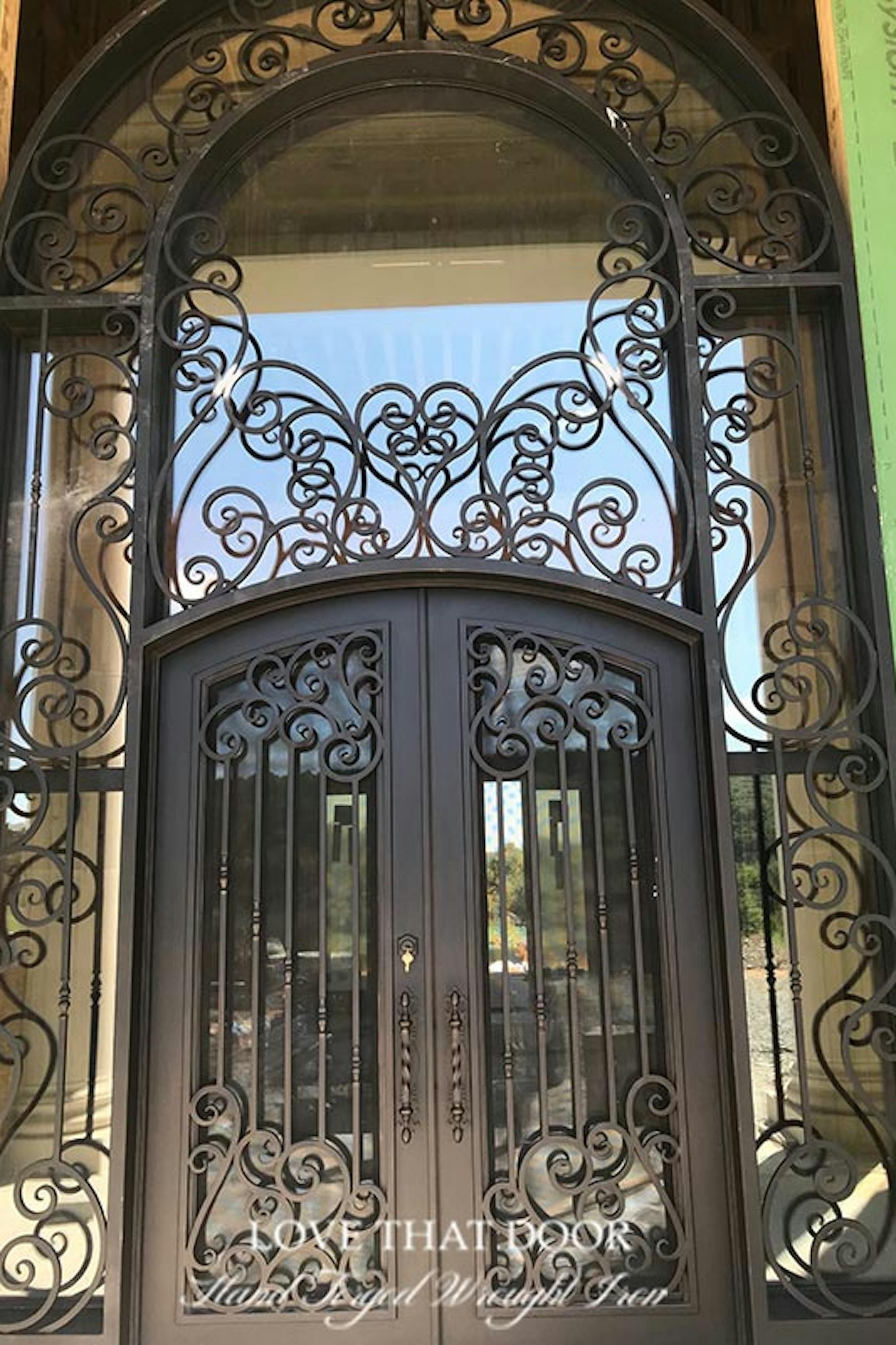 Exquisite door transom with a leaded glass panel and beveled edges.