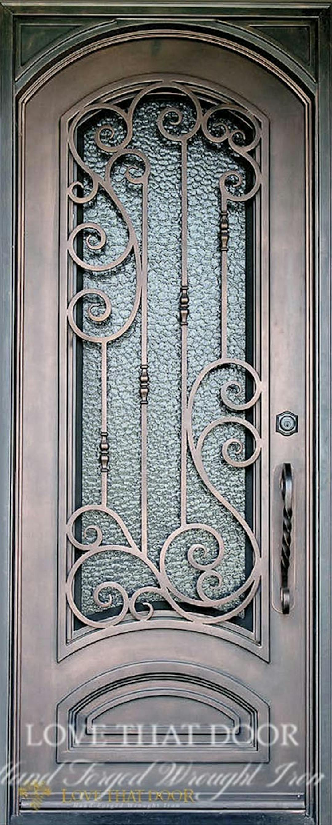 Stylish single iron door with smooth finish and elegant curves