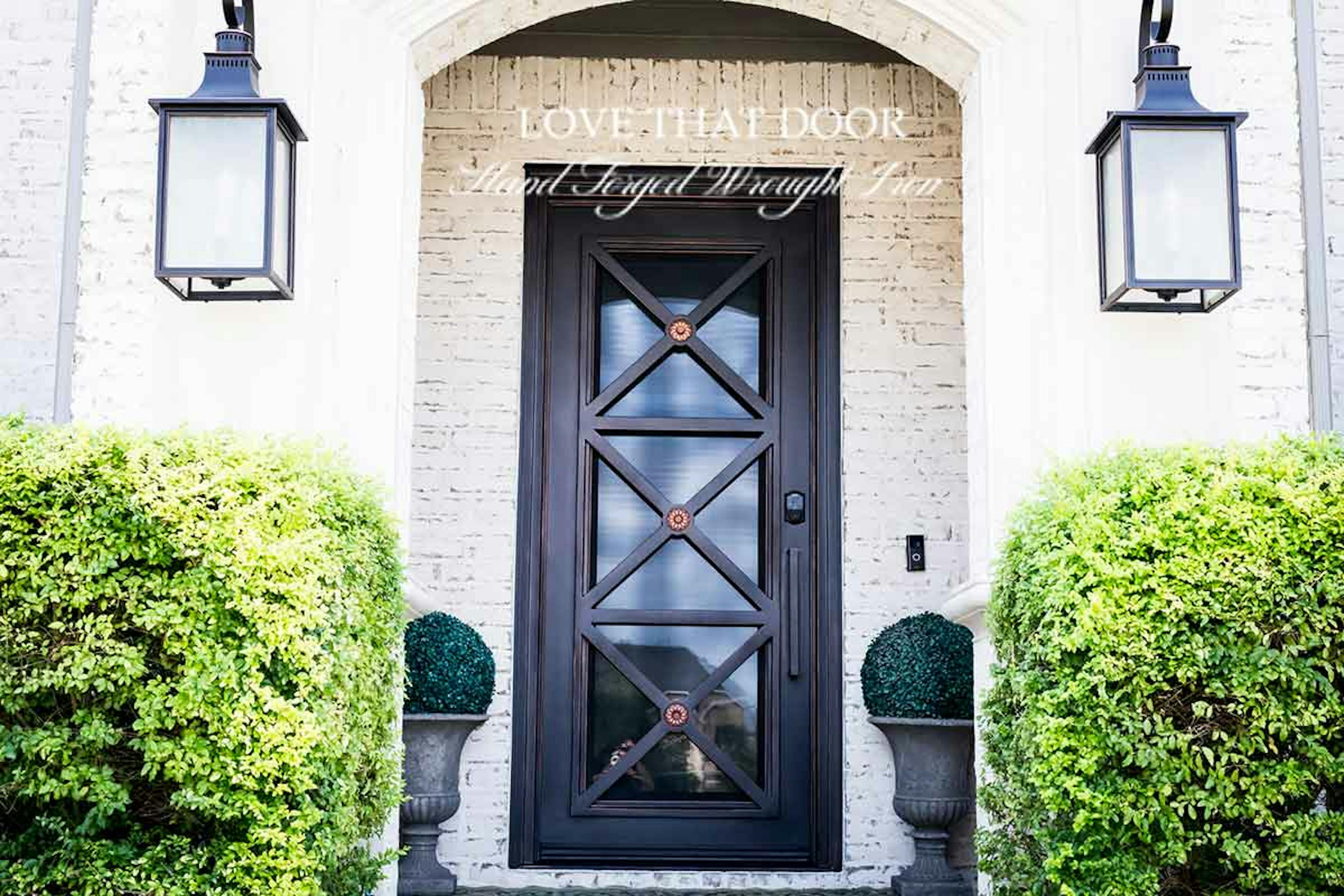 Single iron door with elegant arched design and graceful curves