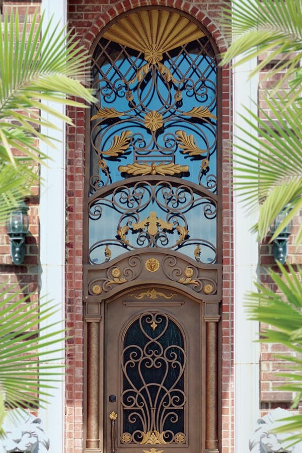 Door transom featuring a unique stained glass design.