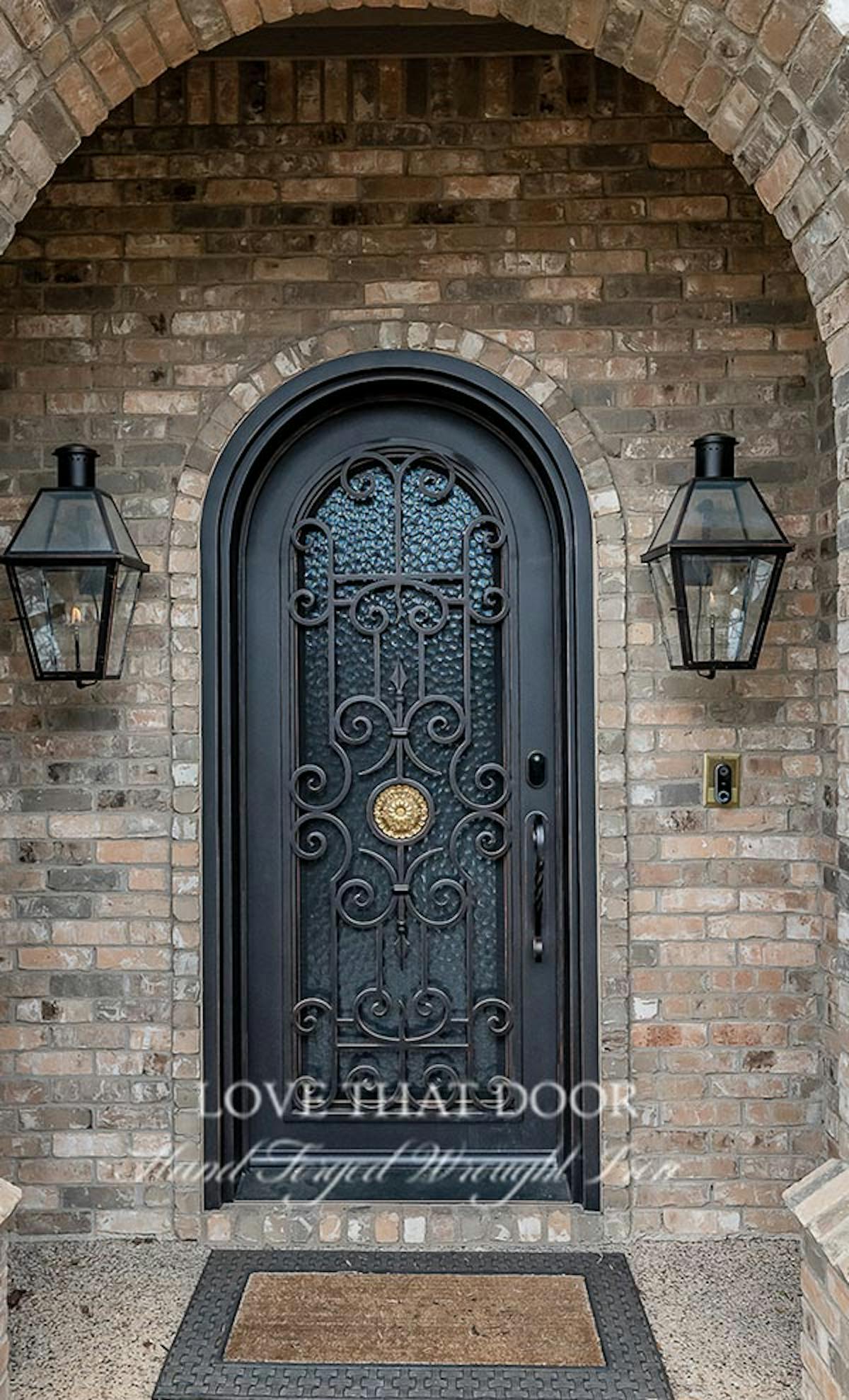 Handcrafted single iron front door with artistic craftsmanship