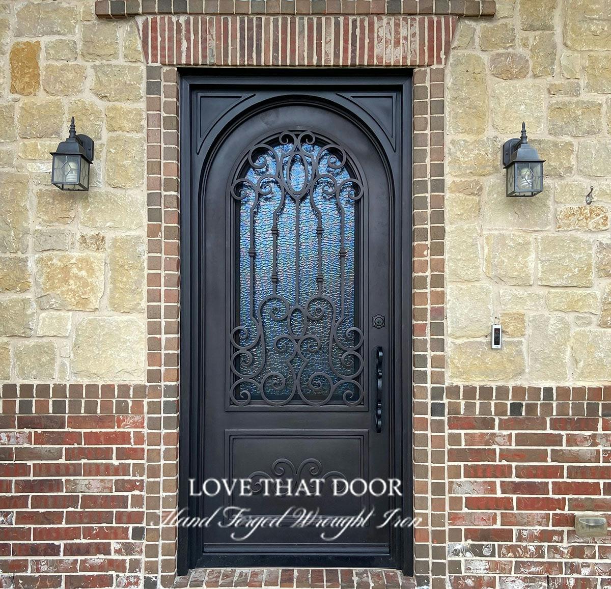 Single iron door with beautiful geometric shapes and bold lines
