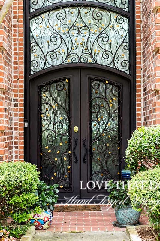 Magnificent iron door with transom window, illuminating your space with natural light.