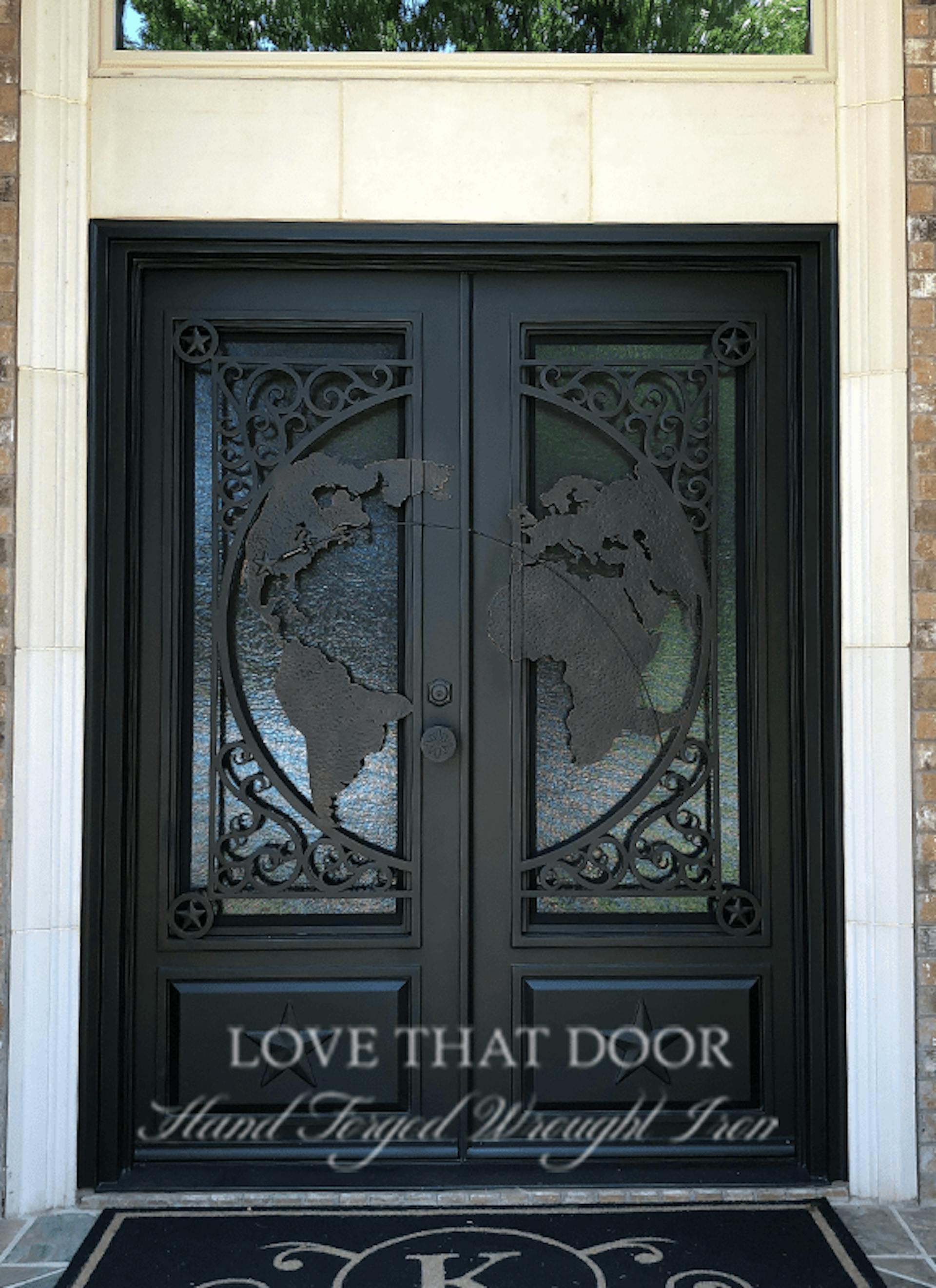 Iron double doors with intricate artistic details and expert craftsmanship