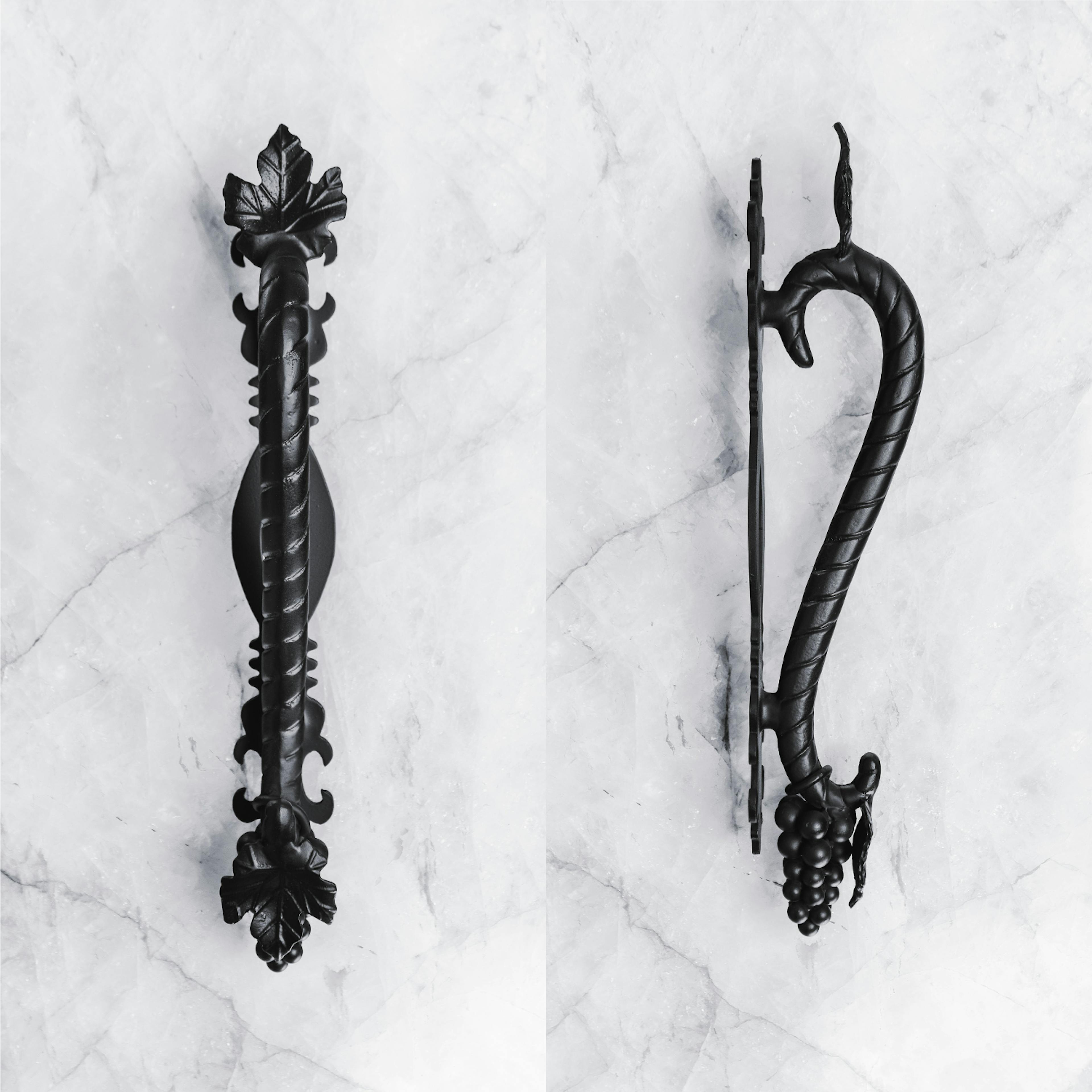 Iron door handle with ergonomic grip and comfortable touch for easy operation.
