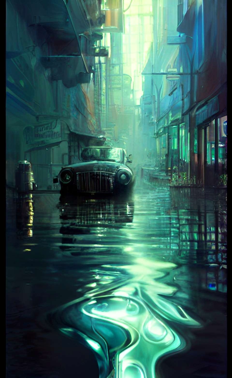 Flooded Dreamz, an art instalment from the Lowly Labs weekly Ai competition in Discord.