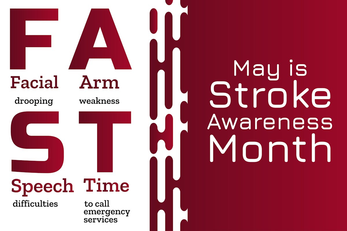 May is National Stroke Awareness Month. Stroke symptoms. Mnemonic concept. Template for background, banner, card, poster with text inscription.