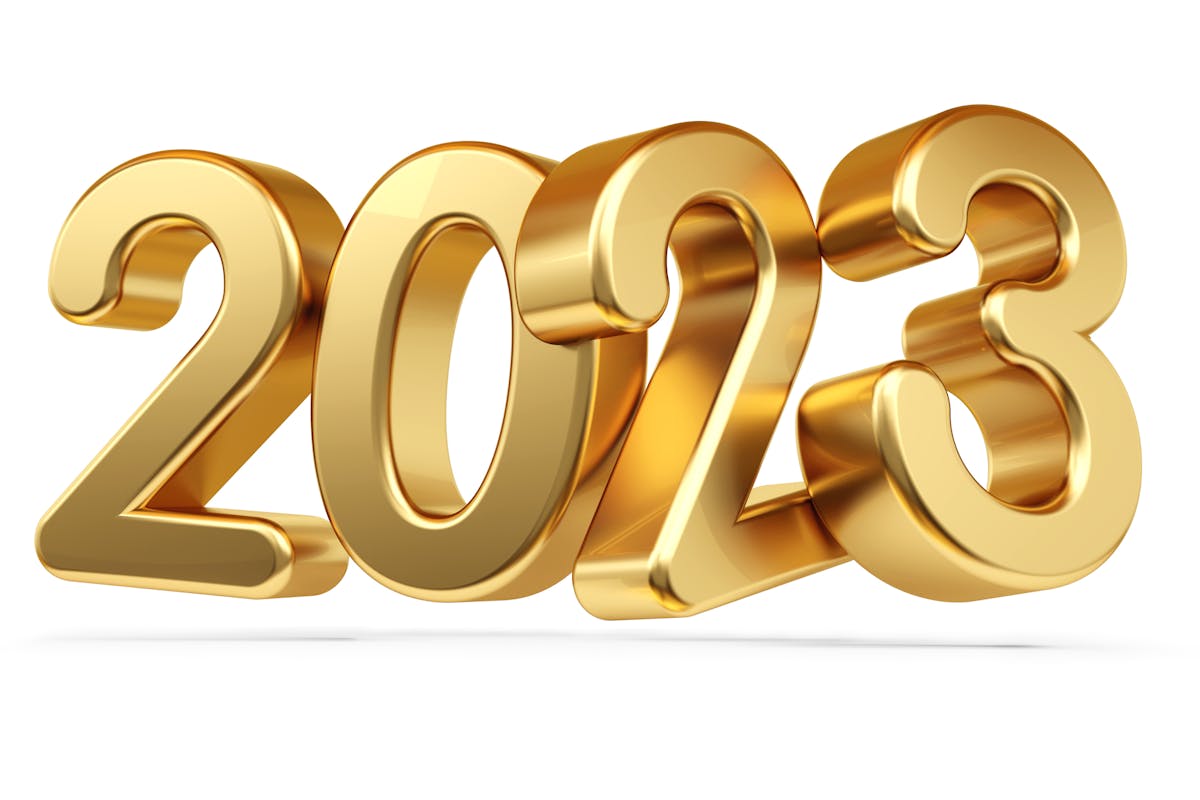 2023 symbol golden metallic 3d-illustration